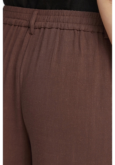 Only Keten Karışımlı Yüksek Bel Bol Paça Pantolon Bayan Pantolon 15370398 Kahve