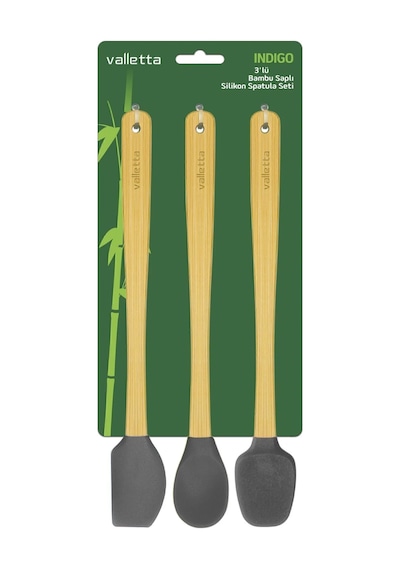 Valletta Indigo 3'lü Gri Bambu Silikon Spatula Seti Uzun 26 Cm