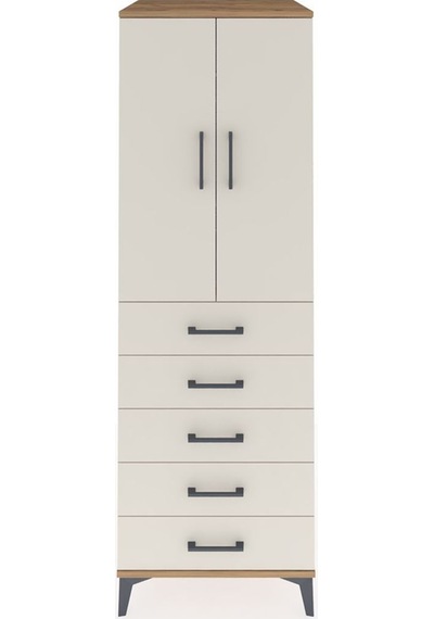 Kronos Dolap Tek Raflı 5 Çekmeceli Tek Askılı 60x59x182 Çam-a... Çam
