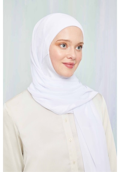 Melodi Scarf Kadın Tesettür Hijab Boneli Şifon Şal Beyaz Beyaz