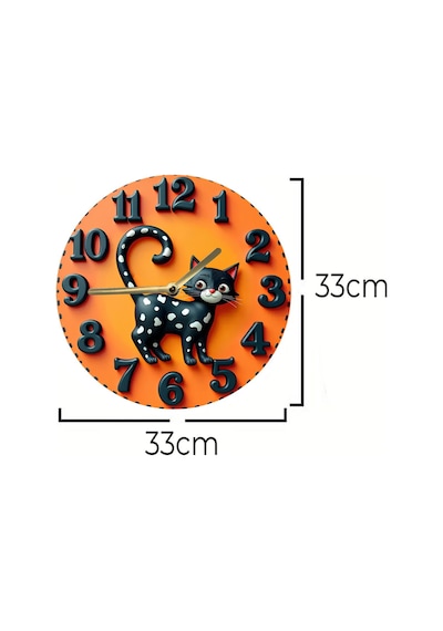 Siyah Noktalı Kedi Figürlü Çift Katmanlı Mdf Duvar Saati 3d Görünümlü Tasarım 33 Cm Sdw340 Renkli