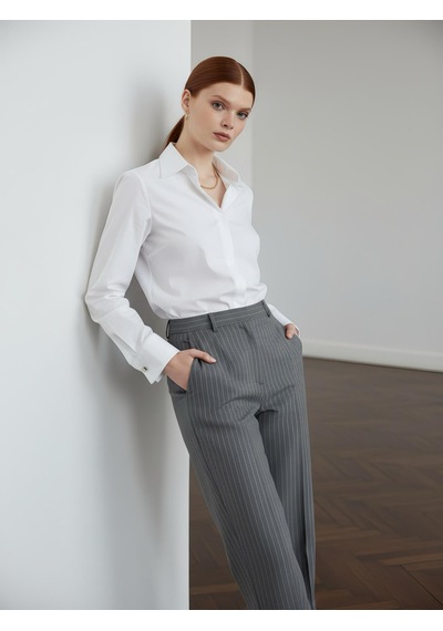 Pera Moda Kadın Slim Fit Pamuklu Ofis Gömleği Beyaz