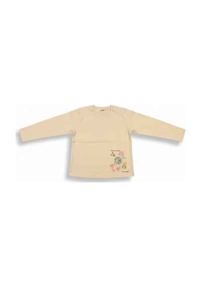 Zekids Kız Bebek Çiçek Desenli Pamuklu Uzun Kollu Bluz-16943 KREM