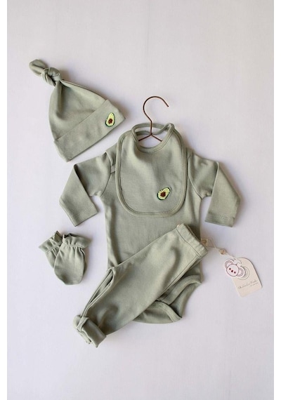 Oh Lala Koala Avokado Nakışlı 5li Uzun Kollu Yenidoğan Set Haki