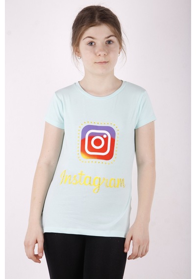 Toontoy Kids Toontoy Kız Çocuk Insagram Baskılı Tişört Mint Yeşili