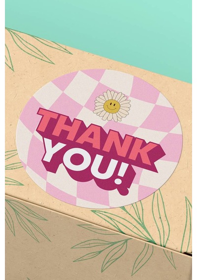 Damalı Papatyalı Thank You Sticker 3x3cm St2196 Çok Renkli