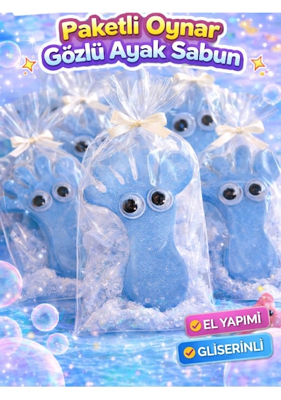 5 Adet Oynar Gözlü Ayak Sabun El Yapımı Gliserinli Çocuk Sabunu Eğlenceli & Hediye Seti