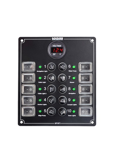Goldsea Switch Küçük Ebatlı 10 Anahtarlı Voltmetre Soketli 12 - 24 V Sigorta Paneli