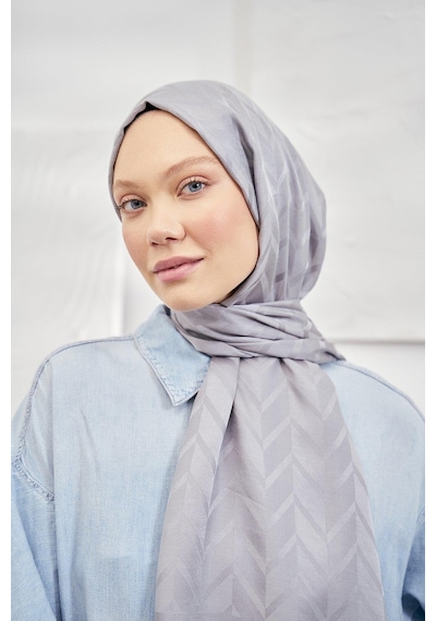 Armanda Jakarlı Şal - Zigzag Desenli - Gri - Gri