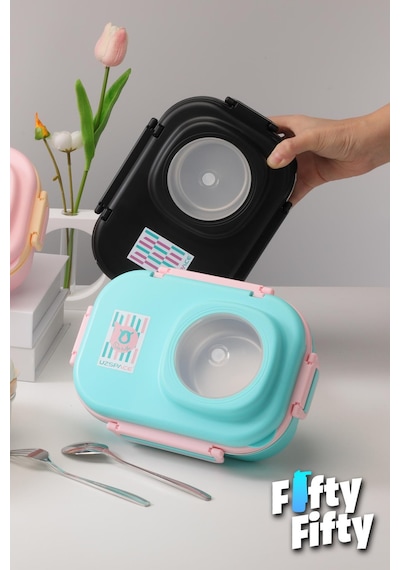 Uzspace 600 Ml Çorba Kaseli-çelik Kaşık Çatallı Paslanmaz Çelik Bento Lunch Box Yeni Nesil Sefer Tası-fflbox8021600 Siyah