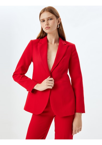 Koton Blazer Ceket Kruvaze Yaka Cep Detaylı Kırmızı 5wak50018uw Kırmızı