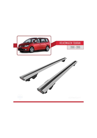 Volkswagen Touran 2010-2015 Arası İle Uyumlu Hook Model Anahtar Kilitli Ara Atkı Tavan Barı Gri