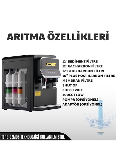 Tezgah Üstü Sıcak Soğuk Arıtmalı Su Sebili Siyah Premium