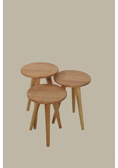 Deco-3002 Ahşap Kayın 3'lü Zigon Sehpa Takımı. Ahşap