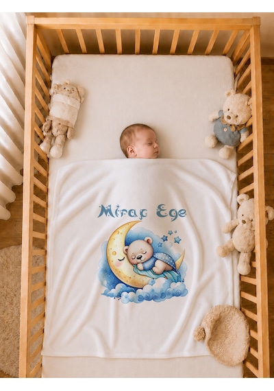 Pia Baby Kişiye Özel Erkek Bebek Tulum Set 4 Parça %100 Pamuk İsimli Organik Baskılı Battaniyeli 1089btyx Krem