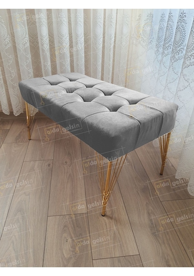 Modern Dilim Puf Ayakucu Puf Gold Metal Ayak 100 45 Vizon