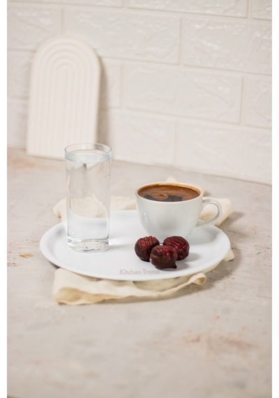 Kitchen Trend Metal Yuvarlak Çay Kahve Servis Tepsisi 6'lı 22 CM Beyaz