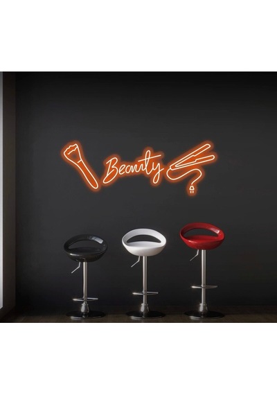 Beauty Yazılı Ve Şekilli Neon Tabela Turuncu