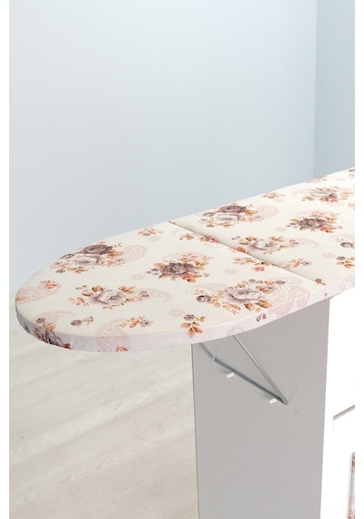 Mistik Home Rose Katlanır Dolaplı Ütü Masası Beyaz Gövde, Kahverengi Çiçek Desenli Beyaz/kahverengi