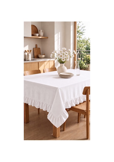 Fırfırlı Ranforce Kumaş Masa Örtüsü Beyaz - 719735433 Beyaz