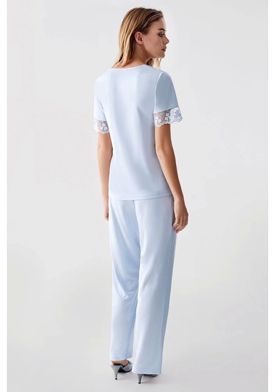 Kocabey 321 Kadın Sabahlıklı Pijama Takımı Mavi