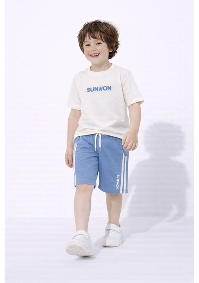 Miniko Kids Erkek Çocuk Sunwon Modelli Pamuk Şortlu Takım Mavi