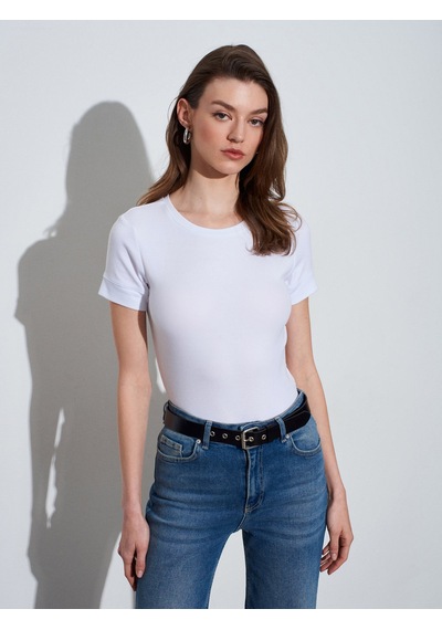 Dilvin 32637 Bisiklet Yaka T-shirt-beyaz