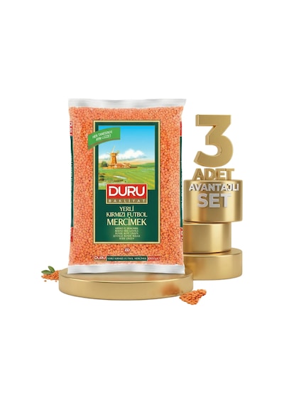 Duru Kırmızı Futbol Mercimek 3x1 Kg