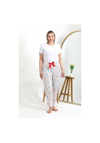 Mtm My The Mall Kadın Pamuklu Büyük Beden Alt Pijama Ekru Ekru