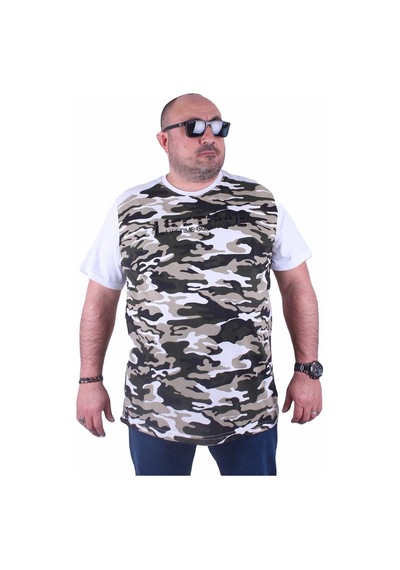Moc Grande Mocgrande Büyük Beden Shoulder Line Camouflage Erkek Tişört 23147 Beyaz