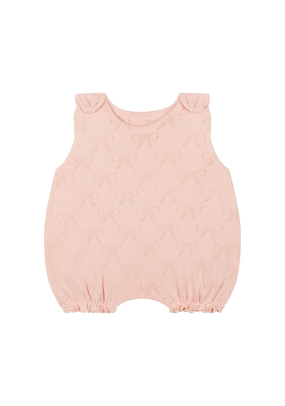Antebies Organik Pembe Kurdele Jakarlı Omuzda Çıtçıtlı Kolsuz Şortlu Balon Kız Bebek Tulum