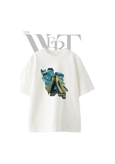 Thewert Azadi Kulesi Tasarım Baskılı Ünisex Beyaz Oversize T-shirt
