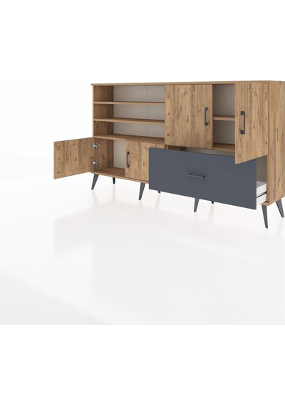 Arges Konsol 5 Raflı Tek Çekmeceli 4 Kapaklı 176x30x99 Çam-çam/an Çam-çam/antrasit Arges Konsol 5 Raflı Tek Çekmeceli 4 Kapaklı 176x30x99 Çam-çam/an Çam-çam/antrasit