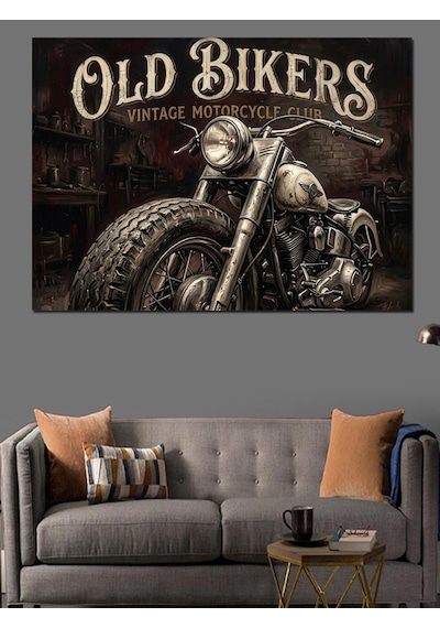 Old Bikers Klasik Motosiklet Tabelası Dekoratif Kanvas - Mdf Ahşap Tablo