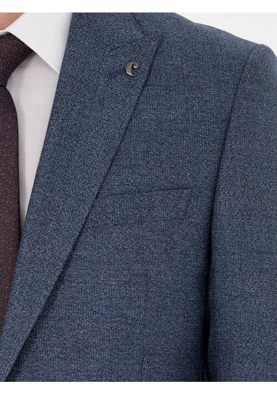 Cacharel Lacivert Slim Fit Mikro Desenli Kırlangıç Yaka Takım Elbise