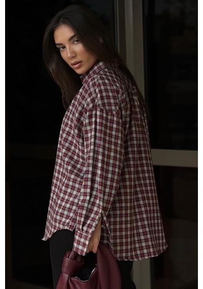 Madmext Kırmızı Oversize Kareli Kadın Gömlek Mg2822