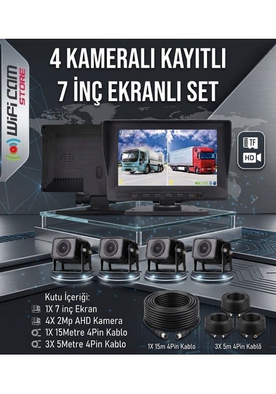 7 İnç Ahd 4 Kameralı Kayıtlı Arac Kamera Seti
