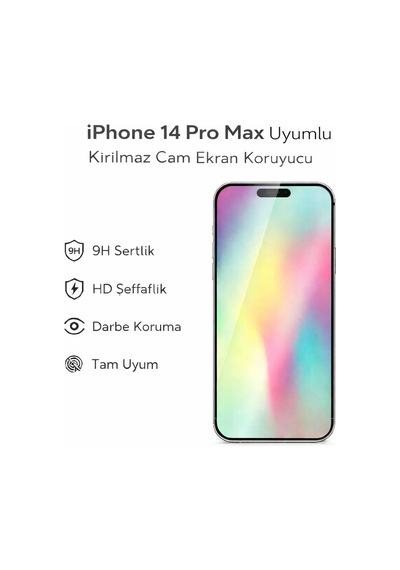 Apple Apple iPhone 14 Pro Max Uyumlu Kırılmaz Cam Ekran Koruyucu 9h Temperli Cam Hd Şeffaf