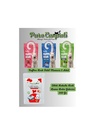 Purecanpati Kedi Kumu Koku Giderici Çilek Kokulu + 3 Çeşit Kedi Ödülü