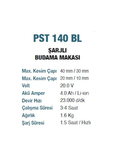 Proter Pst 140 Bl Şarjlı Budama Makası