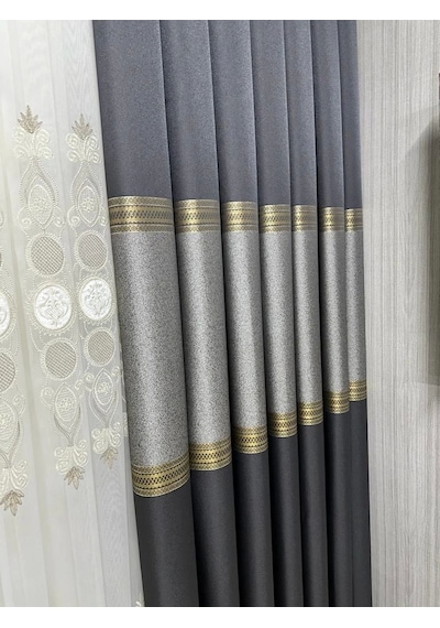 Nivemeshome Manavgat Antrasit-gold Ft632113 V-2501 1/3 Sık Pileli Fon Perde Apm Antrasit