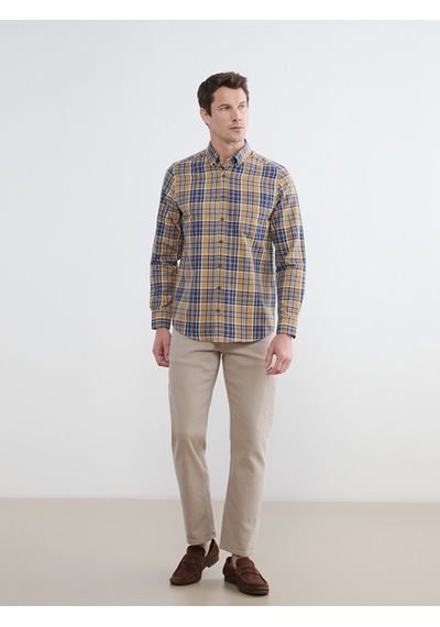 Lcwaıkıkı Classic Sarı Regular Fit Ekose Desenli Gabardin Erkek Gömlek