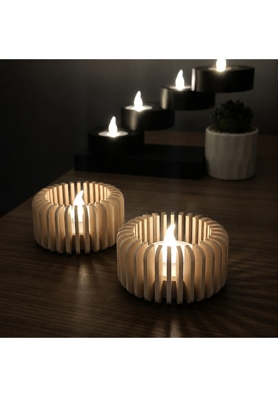 3d Baskı Modern Çizgili Mumluk - Tealight Mumluk 1 Adet -bej Diğer
