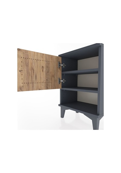 Arges Komodin 2 Raflı Tek Kapaklı 44x30x64 Antrasit-çam Antrasit