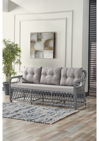 Edra Rattan Puflu Bahçe Balkon Takımı 3+1+1+camlı Masa Gri Gri Edra Rattan Puflu Bahçe Balkon Takımı 3+1+1+camlı Masa Gri Gri