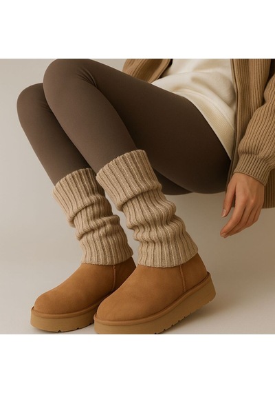 Ozzy Socks Original Premium Tozluk Triko Örgü Leg Warmer Ayak Isıtıcı Bej Bej