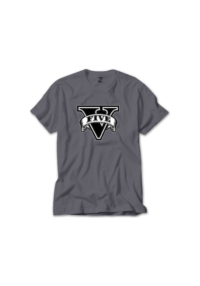 GTA Five Black Logo  Gri Tişört Gri