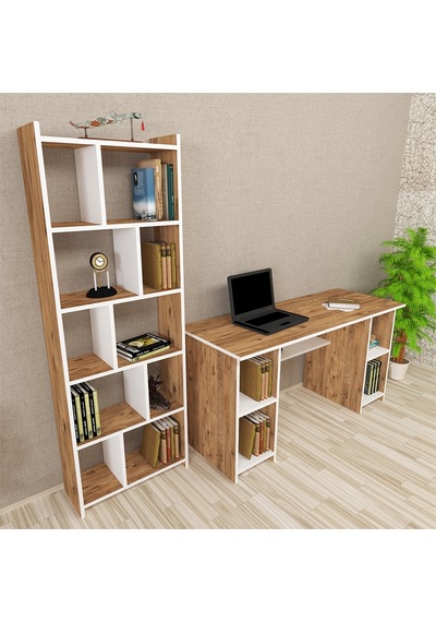 Kalenderdekor1 Kalender Dekor Avel-Twins Snow 145 Çalışma Masası Takımı 02 Beyaz  -  Meşe