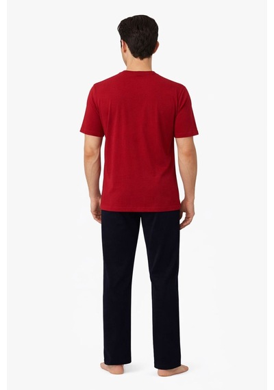 Gk Luxury & Fashıon Sude Erkek Pijama Takımı Kısa Kollu Alt Uzun - A300-05 Ve A301-1173-1 %100 Koton Bordo