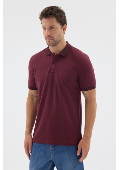 Bordo Polo Yaka Pike Kısa Kol Slim Fit %100 Pamuk Tişört 1011260171